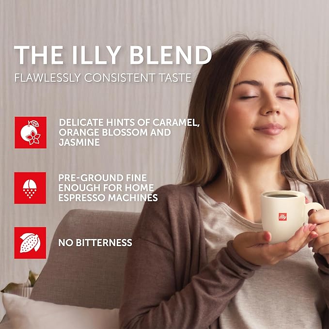 Illy Ground Espresso Coffee, Classico Medium Roast - Mild & Balanced - 100% Arabica - Pre-Ground for Espresso - Pressurized Packaging Sealed for Freshness - 8.8oz (Pack of 12)