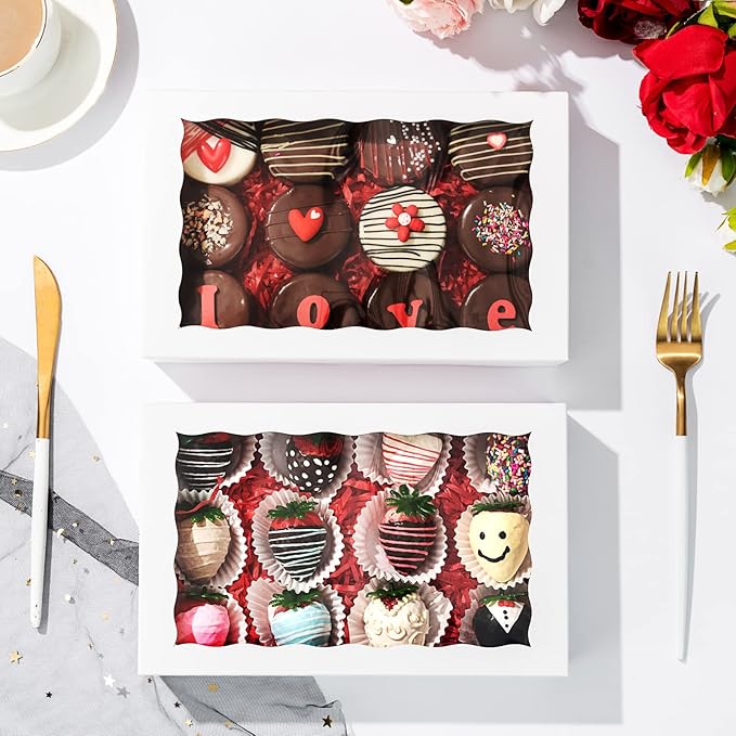 50 Pack 9 ½" x 6" x 2" Cookies Macaron Boxes for 12, Bakery Cakesicle Chocolate Covered Strawberries Boxes with Window Ore Cocoa Bombs Pastry Chocolate Boxes