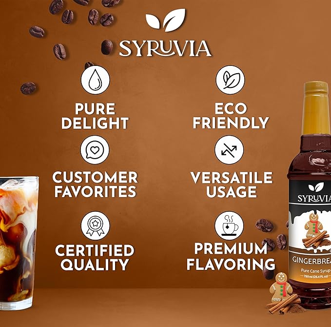 Syruvia Gingerbread Syrup for Coffee 25.4 fl Ounces Gingerbread syrup for Cocktails