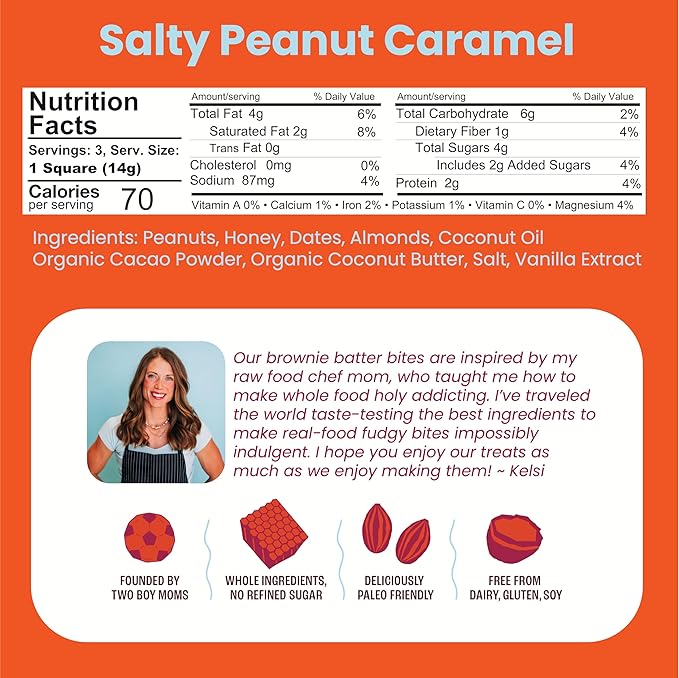 Kelsi's Brownie Batter Bites Variety Pack 8 Count, Dairy Free / Gluten Free Dessert / Soy Free Chocolate / Paleo Candy Alternative for Adults & Kids - Healthy Dessert Snack - Whole Food Ingredients, Zero Refined Sugar. 2 x Salty Peanut Caramel, 2 x Ric...