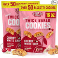 Cooper Street Twice-Baked Cherry White Chip Biscotti Cookies (16 oz Pack of 2) – Over 50 Biscotti Cookies per Bag Loaded with Real Fruit, Traditional Italian Style Snacks - Dairy, Peanut & Soy Free