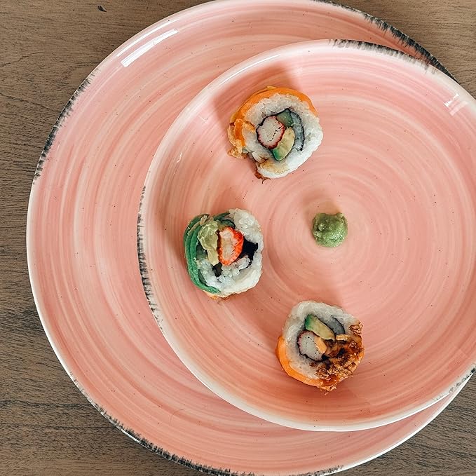 Mora Ceramic Helix Swirl Salad Plates Set of 6, 8in Spiral Porcelain Dish for Kitchen, Small Dinner, Lunch, Appetizer, Dessert, etc - Dishwasher, Microwave, Freezer, Oven Safe Dishware - Ocean Colors