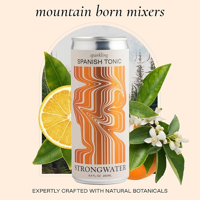 Strongwater Sparkling Spanish Tonic Water - 12 Pack Cans (8.4 Fl Oz Each) - Premium Craft Cocktail Mixer - Orange Blossom Water with Quinine & Tangerine - Real Cane Sugar, No Artificial Flavors