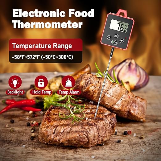 Waterproof Digital Candy Thermometer for Candy Making, Instant Read Cooking Thermometer with Pot Clip, Backlight LCD, 8" Long Probe, Temperature Alarm, ℃/℉ Switch for Kitchen, Outdoor BBQ
