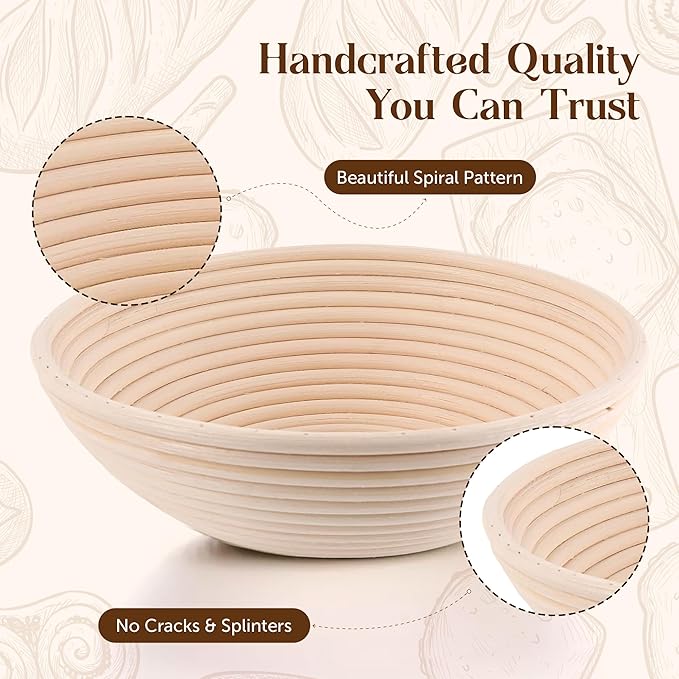 Bread Proofing Baskets for Sourdough Bread Baking - 7" and 9" Round Banneton Baskets with Liners, Made of the Finest Indonesian Rattan - Bake Perfect Artisan Bread Loaves at Home Like a Pro