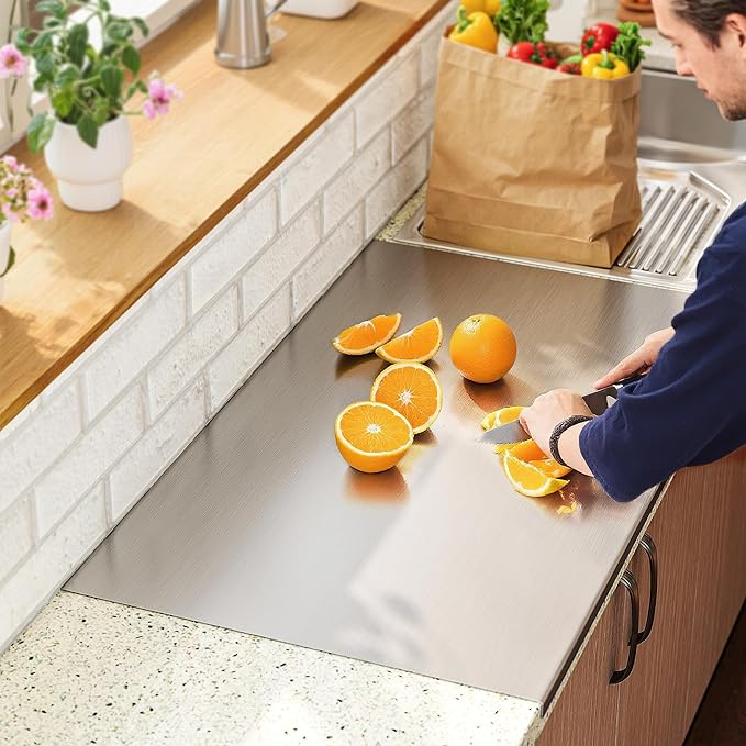 Large Cutting Board 35.4" L X 22.8" W Stainless Steel Cutting Board with Lip Metal Baking Board Non Stick Thick Board with Rolling Pin for Meat Fruits Vegetables Bread and Baking