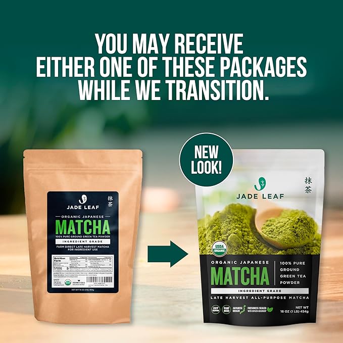 Jade Leaf Matcha Organic Premium Ceremonial Grade Matcha Green Tea Powder - Japanese - Culinary, Ingredient, Ceremonial Barista Teahouse, Latte, Collagen, 16 Ounce (Pack of 1), Ingredient