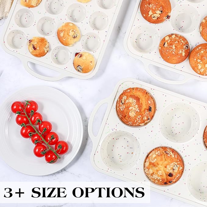 1 Pc Jumbo Muffin Pan with Metal Frame, Nonstick 6 Cup Extra Large Cupcake Pan for Baking, Silicone Deep Muffin Tray for Egg Bites (Cream)