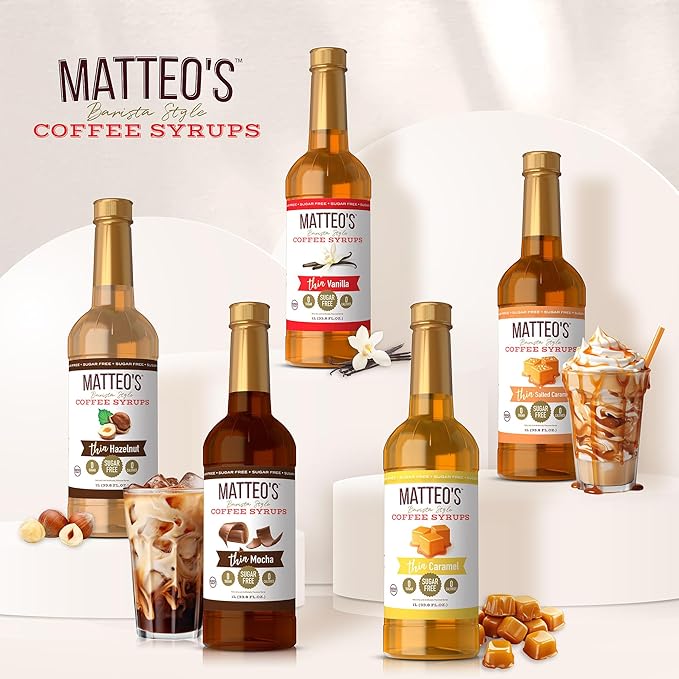 Matteo's Hazelnut Chai Syrup for Coffee, Lattes, Cappuccinos & Desserts – Sugar-Free Sweetener for Beverages, Keto Friendly, Zero Calories, Indulgent Flavor, Non-Alcoholic, 33.8oz (1pk)