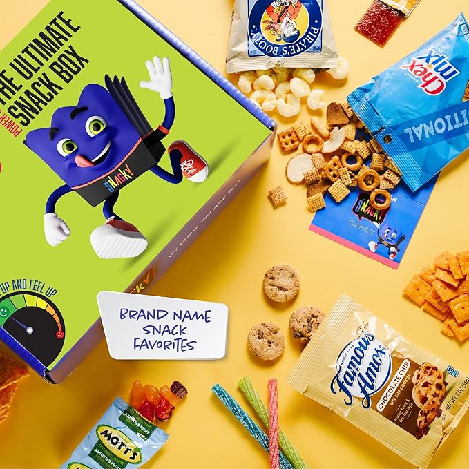 I AM Snacky - Thanksgiving Snack Box Variety Pack Care Package + Greeting Card - SNACKY'S BLISS BITES (50 Count) Birthday Sweet Treats Gift Basket, Candies Chips, Office Food Assortments