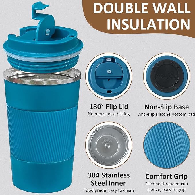 4 Pack Insulated Coffee Mug with Lid 12oz Travel Coffee Tumbler Stainless Steel Reusable Coffee Cups Thermal Coffee Mug for Hot and Iced Cold Drinks, Multicolor