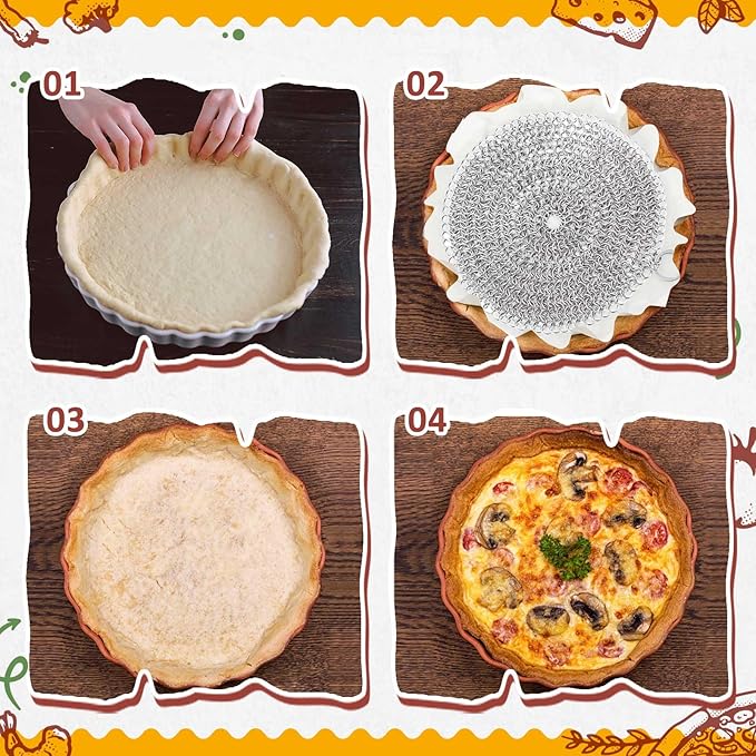 Patelai 1 Pcs Stainless Steel Pie Weights for Baking Universal Fit Pie Weight for 7-10 Inch Pies Round Metal Pies Weights Chain Dishwasher Safe Durable Blind Baking Dough Cooking Pastry (8 Inch)