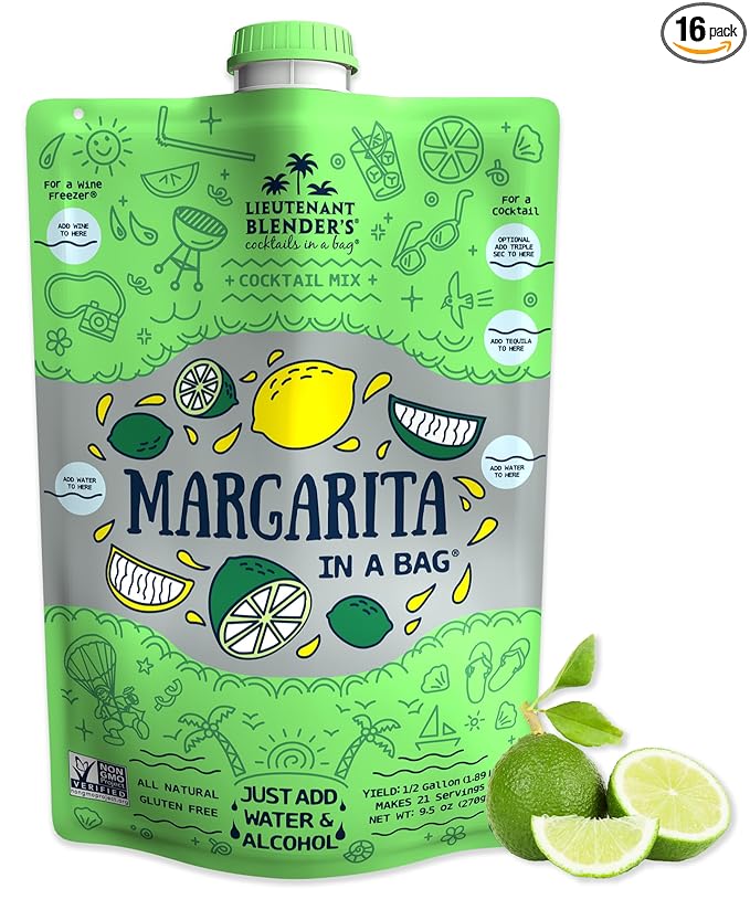 Lt. Blender's Margarita in a Bag - Margarita Mix - Each Bag Makes 1/2 Gallon of Frozen Margaritas – Non-GMO Cocktail Mix - No Margarita Machine Needed – Add Liquor, Wine or as a Mocktails (Pack of 1)
