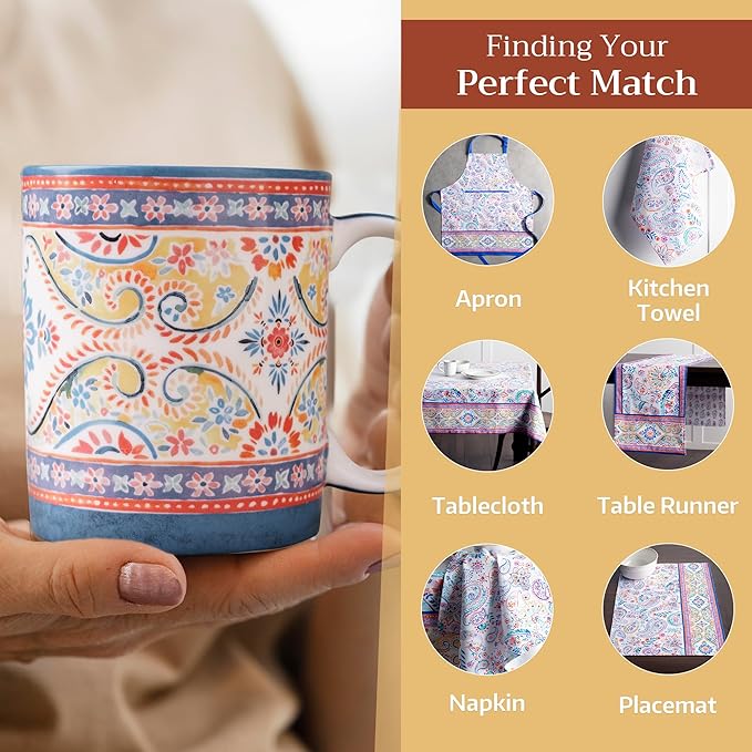 Maison d' Hermine Coffee Mug with Handles Fine Bone China Mugs Pack of One Tea Cups for Hot Beverages Cappuccino Latte Home Restaurant Office Perfect for Gift (Indian Floral - Butta, 15 Ounce)
