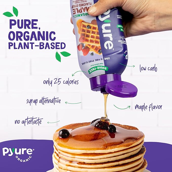 Pyure Organic Maple Flavored Syrup | Sugar-Free Maple Syrup for Pancakes, Waffles, Keto Desserts | 2g Net Carbs, Gluten-Free, Vegan, Plant-Based, Non-GMO, Diabetic Friendly | 14 oz Bottle