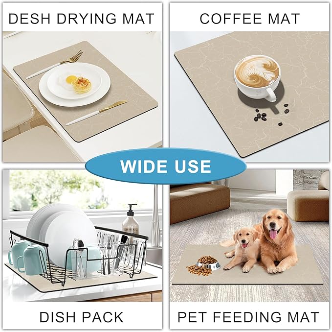 Golener Coffee Bar Mat,Under Coffee Maker Mat,23"x15"Coffee Tray Mat Under Coffee Machine,Rubber Coffee Maker Mat,Under Appliance Mats,Silicone Hot Mat for Coffee Machine,Dish Drying Mat, Marble Beige