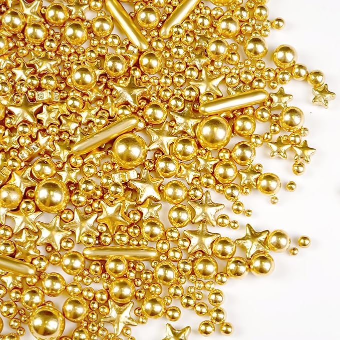 Gold Pearl Star Rods Sprinkles, Edible Gold Pearls Sprinkles for Cake Decorating, 150g/5.29oz, Cake Decoration, Cake Toppers, Wedding Party, Christmas Baking Supplies