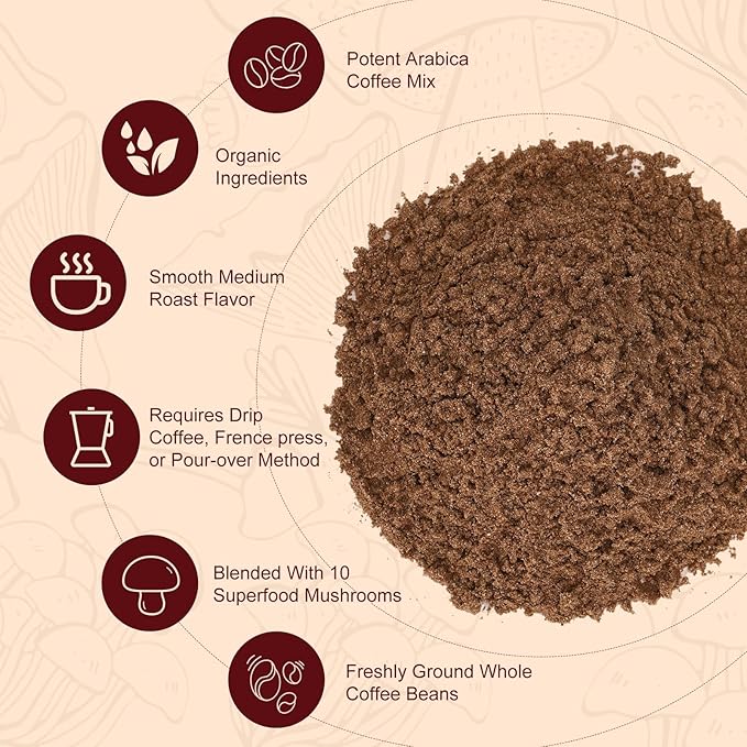 HealthyFinds Organic Mushroom Coffee Instant with 10 Superfood Mushrooms for Better Focus, Energy, Digestion & Immunity (6.35 oz)