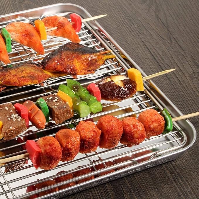 Baking Sheet with Rack Set, Yododo Set of 4 (2 Sheets + 2 Racks), Stainless Steel Cookie Sheet Baking Pan Tray with Cooling Rack, Non Toxic & Heavy Duty & Easy Clean - Size of 17½ inch