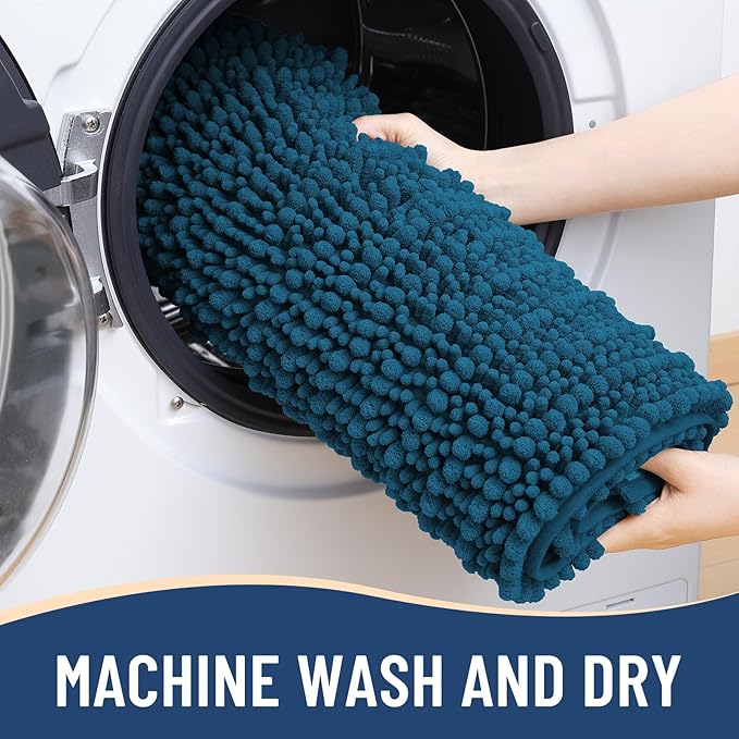Arotive Luxury Chenille Bathroom Rug Mat, Extra Soft Thick Absorbent Shaggy Bath Rugs, Non-Slip Machine Wash Dry, Plush Bath Mats for Bathroom, Shower and Tub, 44x24, Peacock Blue