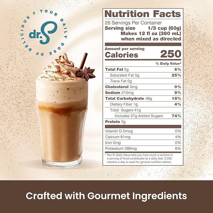 Dr. Smoothie Café Essentials Spiced Chai – No Artificial Colors, Flavors, or Sweeteners – Shelf Stable – 116mg of Caffeine per Serving – Great for Hot, Iced, & Frozen Frappes (3.5 lb Bag, 26 Servings)