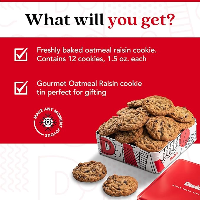 David's Cookies 1lb Oatmeal Raisin Fresh Baked Cookies - Delectable & Premium Ingredients - No Added Preservatives Cookie Gift Basket