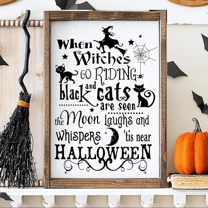 Halloween Stencils for Painting 11.7”x8.26” Reusable Halloween Stencil A4 Skeleton Witch Black Cats Draw Templates for Wood Signs Walls Windows Door Mat Fabrics