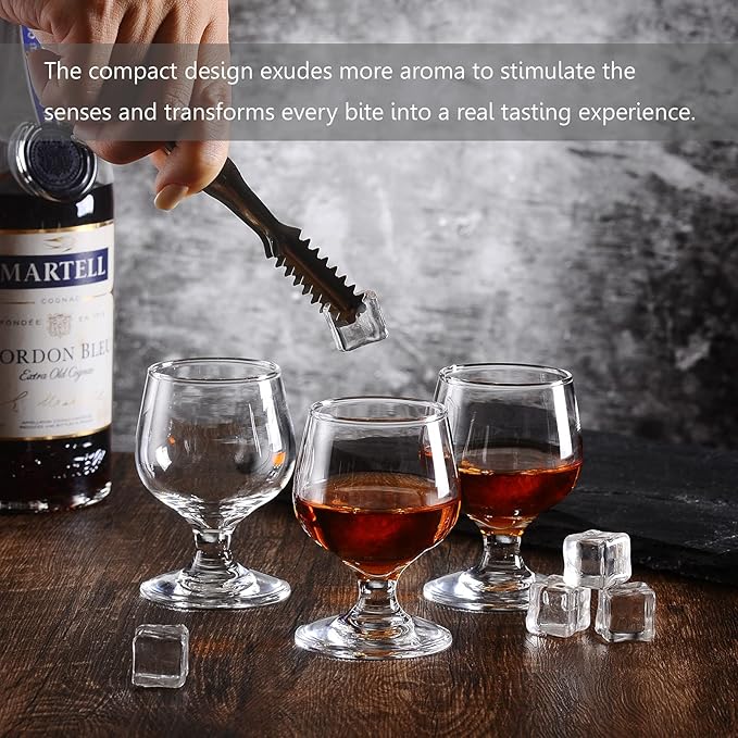 3.5oz Shot Glass Set of 6 - Clear, Cute Glasses Perfect for Tasting Brandy - Glass Snifters