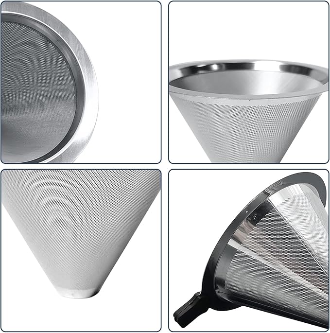 Pour Over Coffee Dripper-Stainless Steel Coffee Filter,Reusable Drip Cone Coffee Filter Portable Pour for 1-4 Cup (Without base, L)