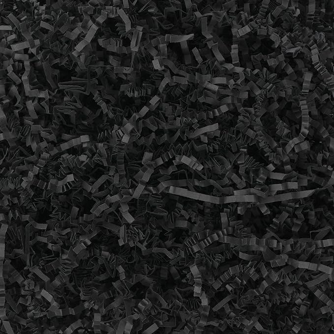 LWWTBS Crinkle Cut Paper 7oz Shredded Packing Grass Cushion Paper for Gift Baskets Christmas Wedding Birthday Bridesmaid Engagement Craft Gift boxes Bags Filler (Black)