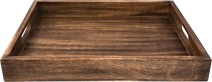 GoCraft Handmade Classic Wooden Tray – Large 16.5" Mango Wood Serving Tray with Handles – Elegant Kitchen & Dining Accessory – Ideal for Breakfast in Bed, Coffee, Tea