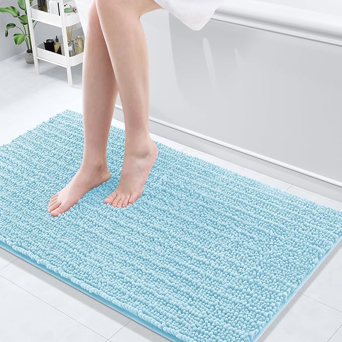 Arotive Luxury Chenille Bathroom Rug Mat, Extra Soft Thick Absorbent Shaggy Bath Rugs, Non-Slip Machine Wash Dry, Plush Bath Mats for Bathroom, Shower and Tub, 47x24, Blue