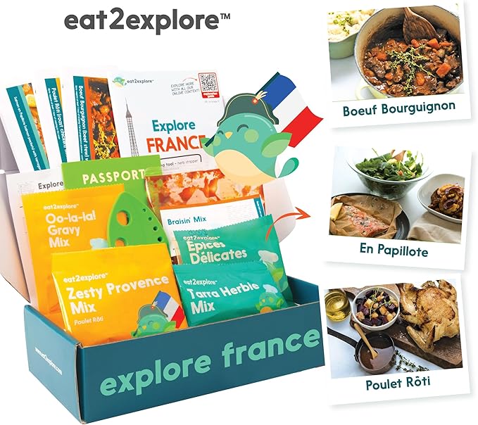 eat2explore Cooking Kits for Kids – Interactive & Educational Kids Cooking Sets Real for Ages 5 and Up,3 Recipe Cards & Global Ingredients – Fun Gift for Young Chefs (France Edition)