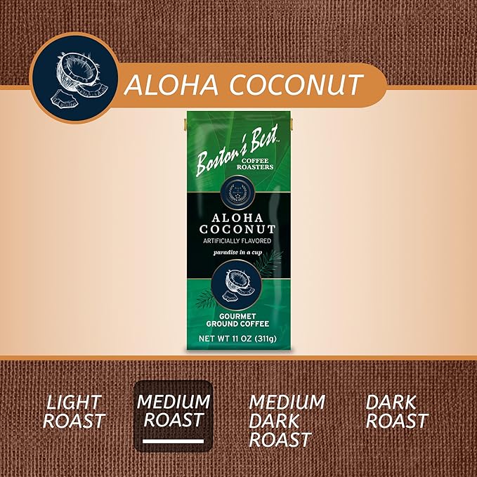 Boston’s Best Coffee - Aloha Coconut Flavored Delicious Gourmet Premium Ground Coffee, 11 oz. / 311 g Bag