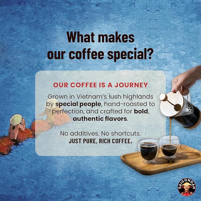 Vietnamese Coffee Beans - Saigondan Mindful | Dark Roast | Vietnamese Robusta & Arabica Blend | Vietnamese Single Origin | Roasted in Small Batch | Direct Trade | No Preservatives | 12 Oz