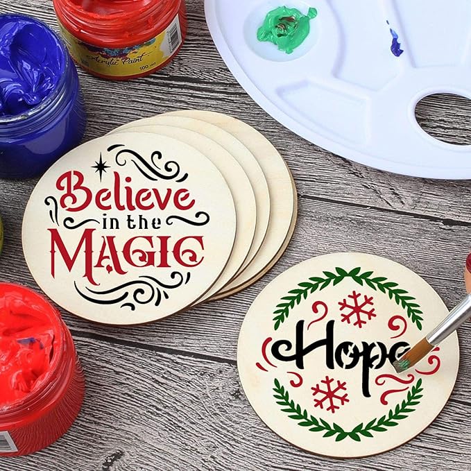 Small Christmas Stencils 4inch,Christmas Stencil Xmas Vintage Stencils Holiday Templates for Painting on Wood Slice