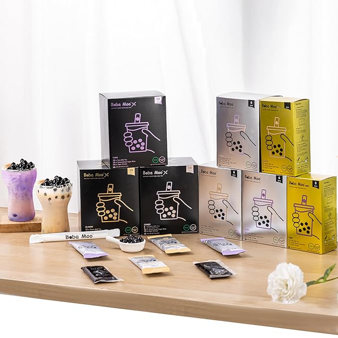 Boba Moo Mini Premium Boba Tea Kit With Classic Milk Tea Flavor - Only 10,000 Kits Yearly, Small Batch Bubble Tea Kit With Exceptional Taste & Chewiness, Vegan, Lactose-Free, 3 Servings