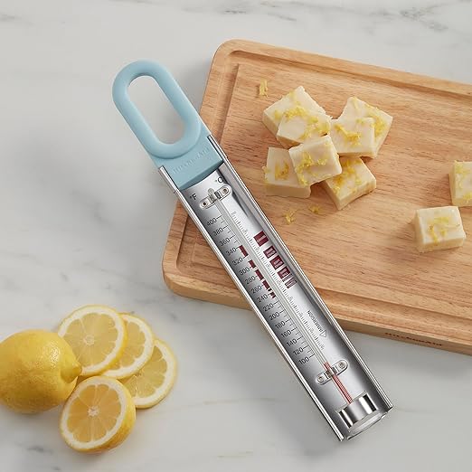 KitchenAid KQ907MW Curved Candy, Deep Fry and Craft Thermometer, Adjustable Silicone Coated Pan Clip, Mineral Water Handle
