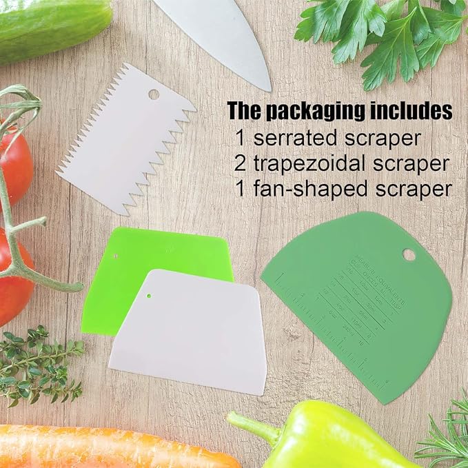 4 PCS Dough Scraper Bench Scraper, Plastic Bench Scraper for Dough Cutter for Bread Cake Dough Fondant Icing