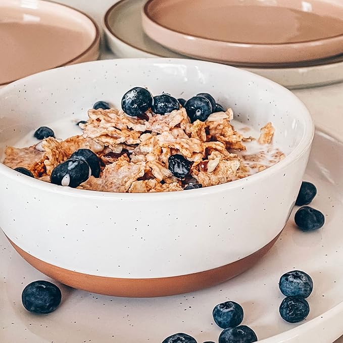 Mora Ceramic Flat Bowls Set of 4-25 oz- For Soup, Salad, Rice, Cereal, Breakfast, Dinner, Serving, Oatmeal, etc - Microwave, Dishwasher and Oven Safe Porcelain Bowl for Eating and Kitchen - Vanilla