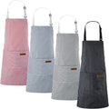 Handepo 4 Pcs Kitchen Cooking Aprons with Pockets Adjustable Waterproof Baking Apron for Women Men, Chef,BBQ, Christmas Gift