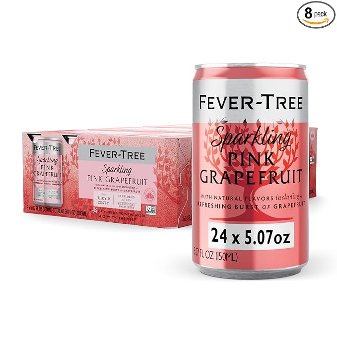 Fever-Tree Sparkling Pink Grapefruit - Premium Quality Mixer - Refreshing Beverage for Cocktails & Mocktails. Naturally Sourced Ingredients, No Artificial Sweeteners or Colors - 5.1 Fl Oz Cans - Pack of 24