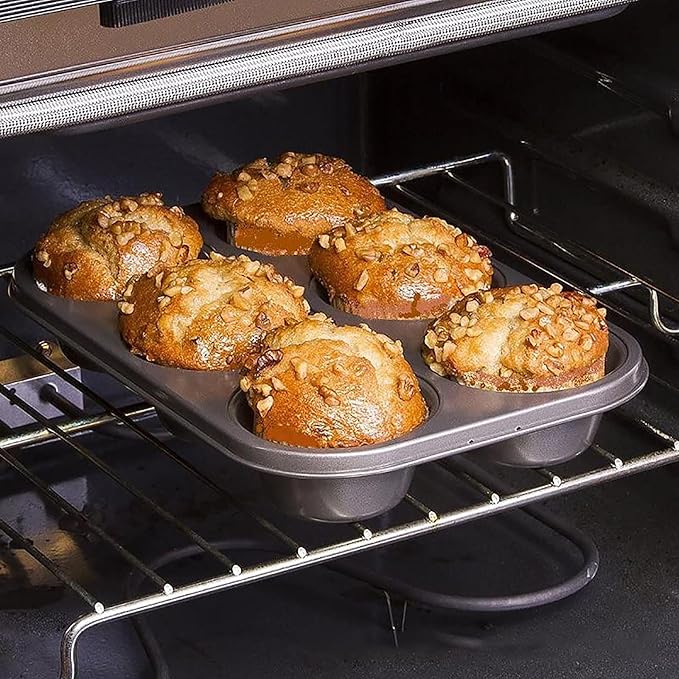 2 Packs Nonstick Round Muffin Baking Pan Tin, 6-Cup Muffin Tin, Cupcake Pans, Cheesecake Pans, Carbon Steel, Gold