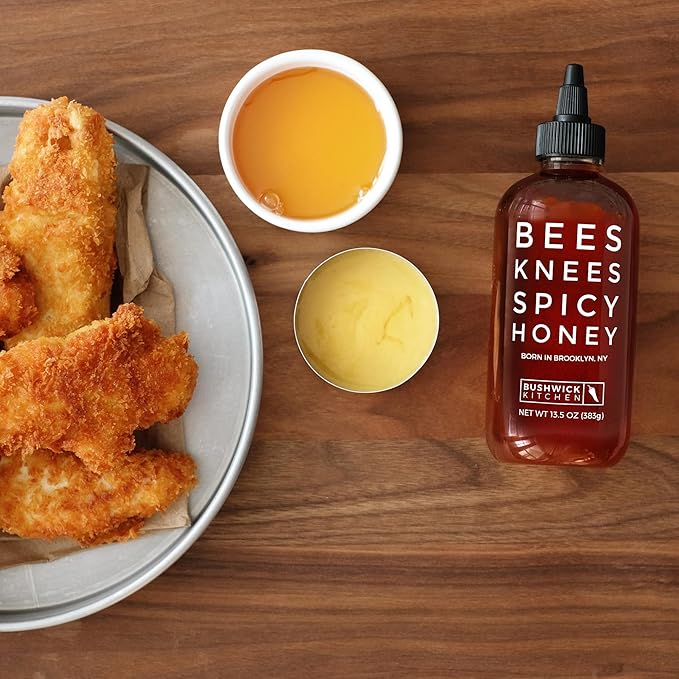 Bushwick Kitchen Spicy Sampler Gift Box, Set Includes our Gochujang Sriracha, Spicy Maple Syrup, and Spicy Honey Hot Sauces, 5 Recipes, Chile Pepper Dish Towel, and Bushwick Kitchen Gift Box