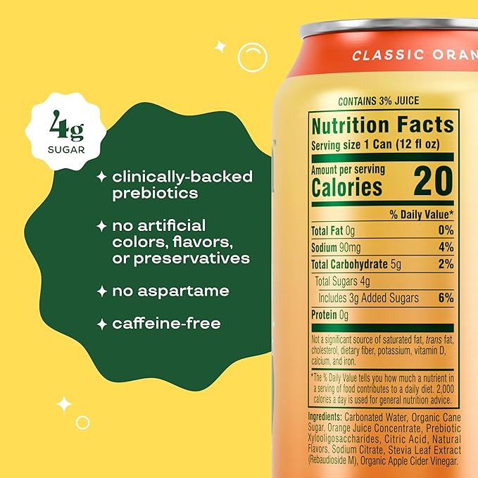 Bloom Pop Prebiotic Soda 12 Pack, Classic Orange Flavor, 12oz Cans | Prebiotic Soda for Gut Health, Low Calorie Soda, No Caffeine, Healthy Soft Drink Alternative