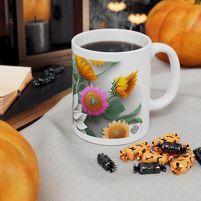11 OZ Novelty Coffee Mugs - Christmas Gift (3-D Flower)