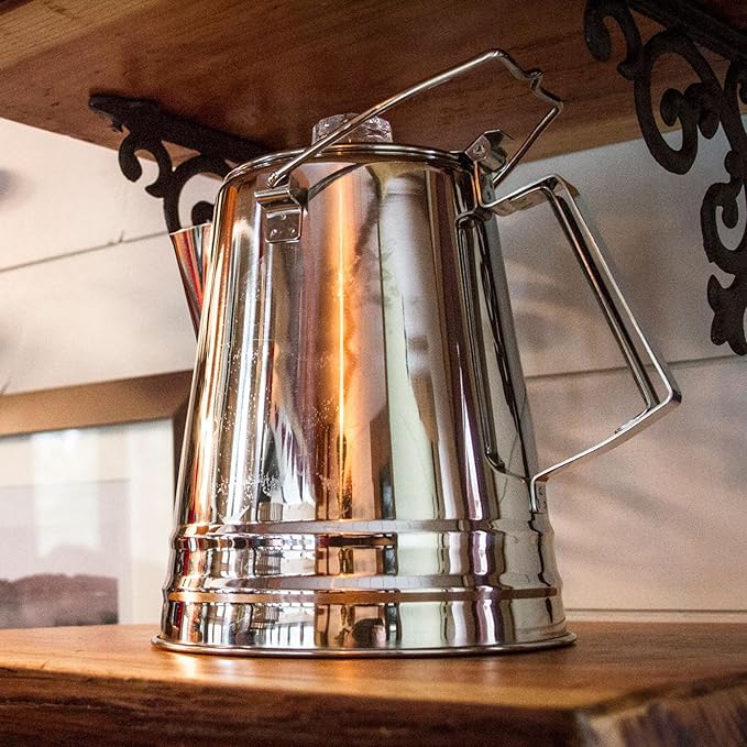 GSI Outdoors Percolator Coffee Pot I Glacier Stainless Steel Ultra-Rugged for Brewing Coffee Over Stove and Fire | Ideal for Group Camping, 28 Cup