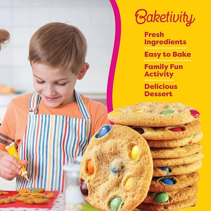 BAKETIVITY Kids Baking DIY Activity Kit - Bake Delicious Yum&m Jumbo Cookies- Real Fun Little Junior Chef Essential Kitchen Lessons, Includes Pre-Measured Ingredients and Easy to Follow Recipe.