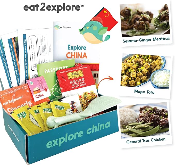 eat2explore Cooking Kits for Kids – Interactive & Educational Kids Cooking Sets Real for Ages 5 and Up,3 Recipe Cards & Global Ingredients – Fun Gift for Young Chefs (China Edition)