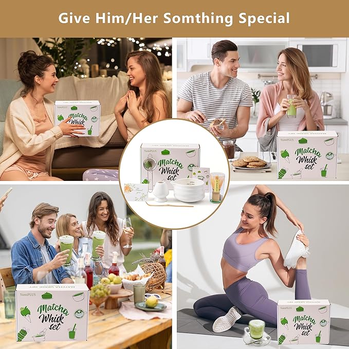 5pcs Premium Matcha Set,Ceramic Bowl with Spout and Bamboo Whisk set, Ceremonical Matcha Kit for breakfast/latte,Tea Starter Making Kit,Unique Matcha Gift set (white)